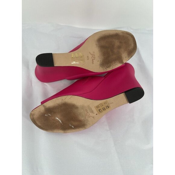 J. Crew Bianca Women’s Wedge Slide Sandals Size 10.5 Fuchsia Hot Pink Leather - Picture 10 of 13